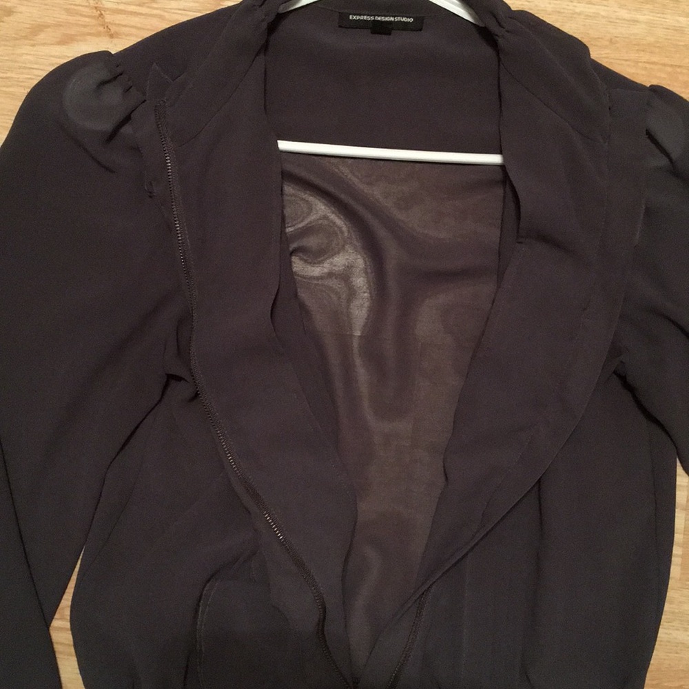 EXPRESS SHEER RUFFLE FANCY BLAZER TOP - Picture 6 of 8